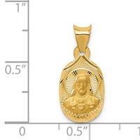 14K Yellow Gold Polished Diamond-cut Solid Sagrado Corazon De Jesus Oval Pendant view 3