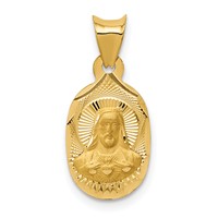 14K Yellow Gold Polished Diamond-cut Solid Sagrado Corazon De Jesus Oval Pendant view 1