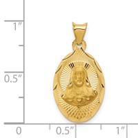 14K Yellow Gold Polished Diamond-cut Solid Sagrado Corazon De Jesus Oval Pendant view 3