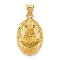 14K Yellow Gold Polished Diamond-cut Solid Sagrado Corazon De Jesus Oval Pendant view 1