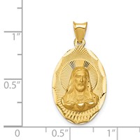 14K Yellow Gold Polished Diamond-cut Solid Sagrado Corazon De Jesus Oval Pendant view 3