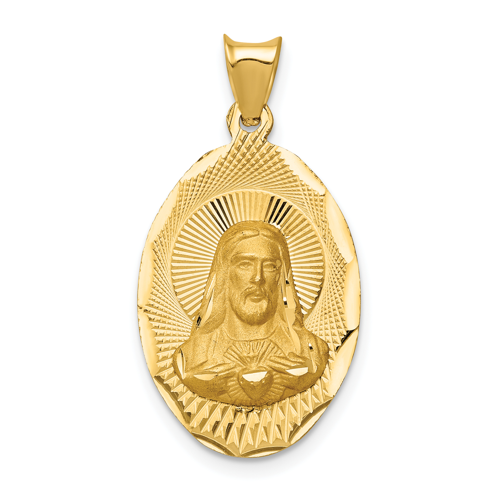 14K Polished D/C Sagrado Corazon Oval Pendant (K5605)