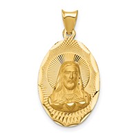 14K Yellow Gold Polished Diamond-cut Solid Sagrado Corazon De Jesus Oval Pendant view 1