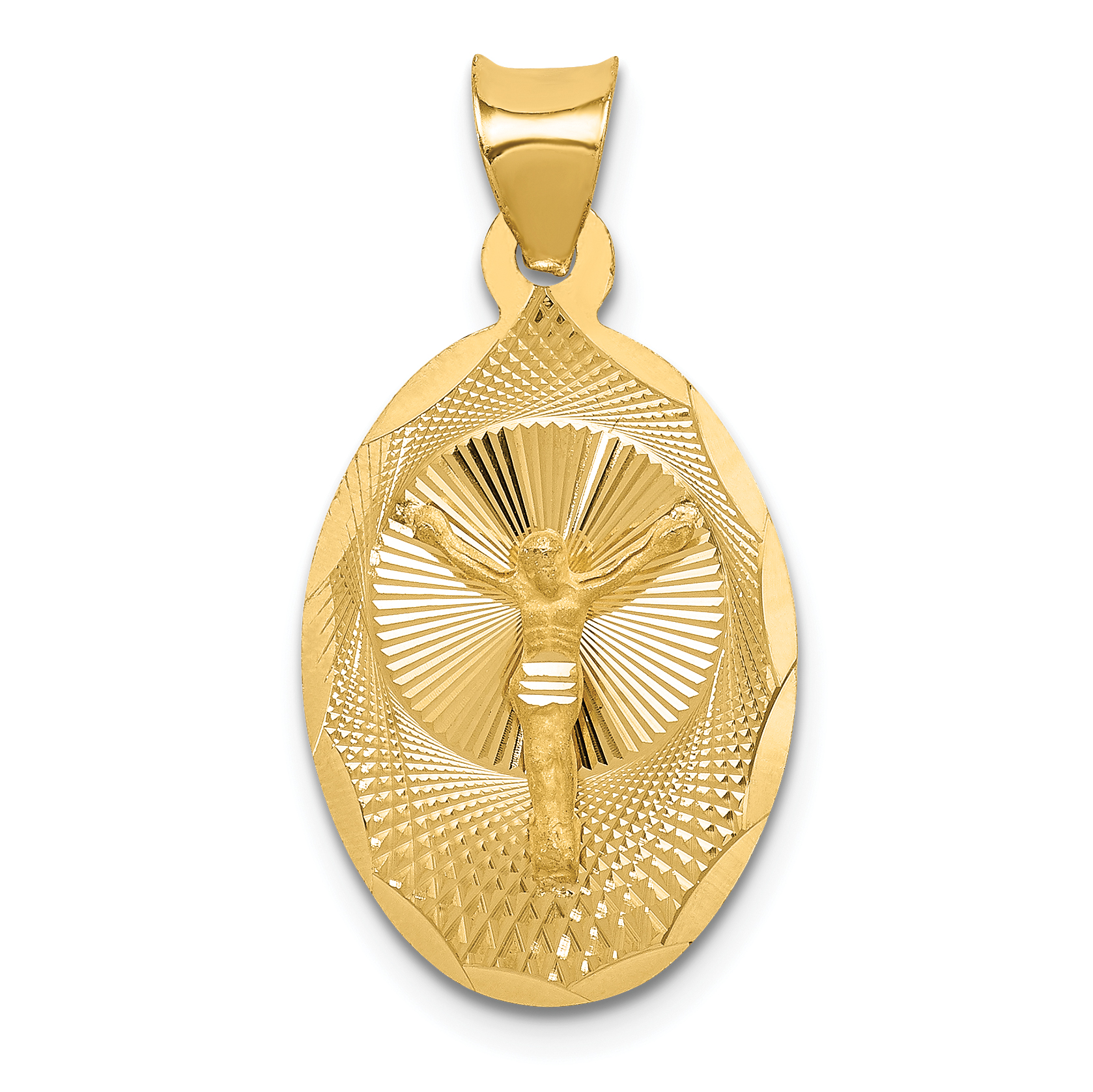 14K Polished Diamond-cut Corpus Oval Pendant K5607