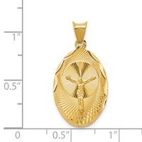 14K Yellow Gold Polished Diamond-cut Corpus Oval Pendant view 3