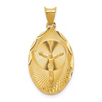 14K Yellow Gold Polished Diamond-cut Corpus Oval Pendant view 1