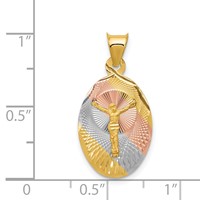 14K Pendant with Rose and White Rhodium Diamond-cut Corpus Oval view 3