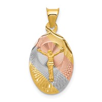 14K Pendant with Rose and White Rhodium Diamond-cut Corpus Oval view 1