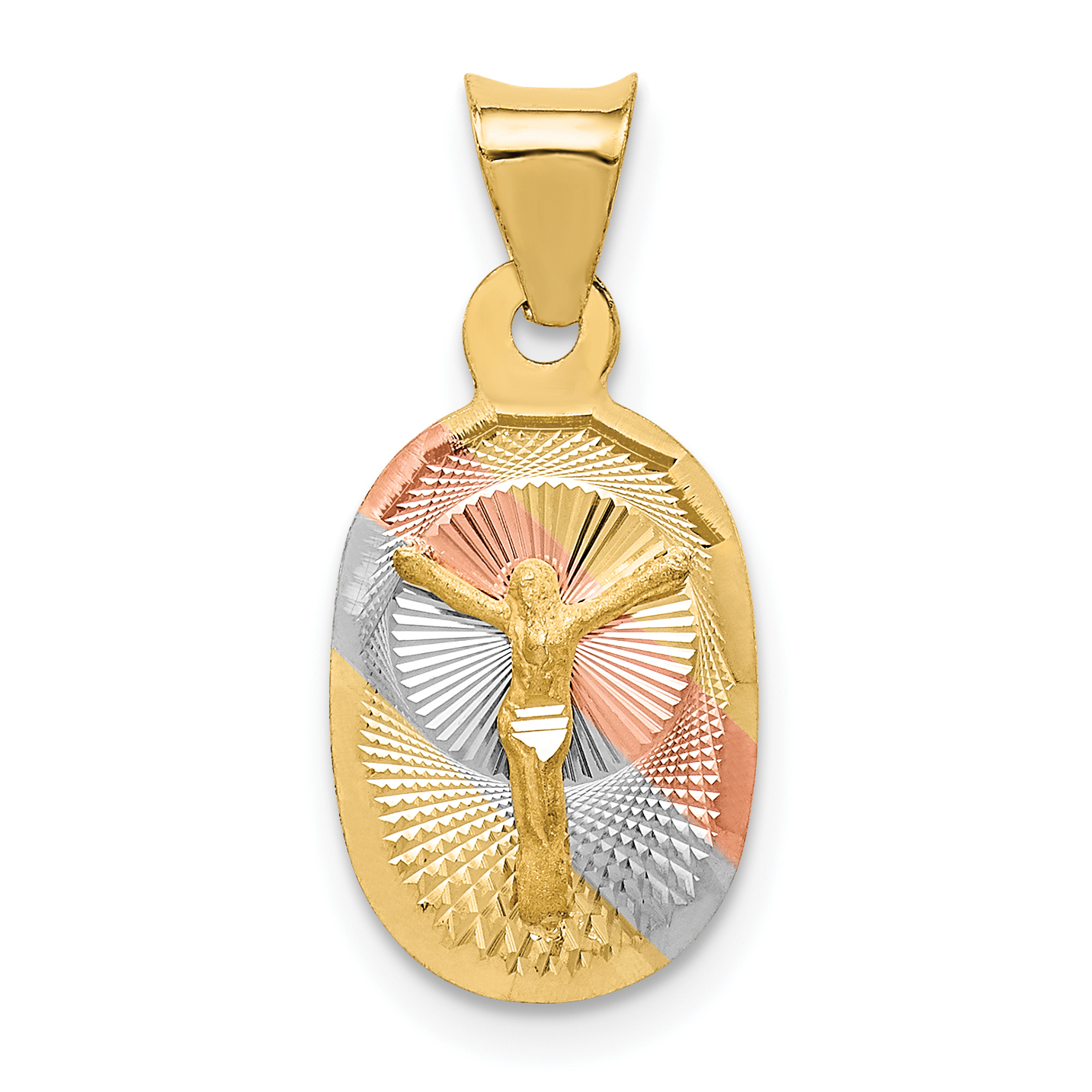 14K with Rose and White Rhodium Diamond-cut Corpus Oval Pendant K5615