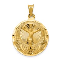 14K Yellow Gold Polished Diamond-cut Corpus Circle Pendant view 1