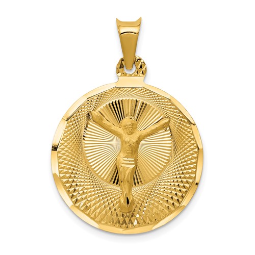 14K Yellow Gold Polished Diamond-cut Corpus Circle Pendant