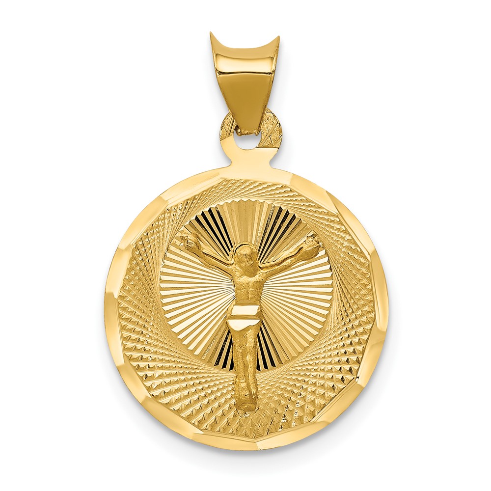 14K Yellow Gold Polished Diamond-cut Corpus Circle Pendant