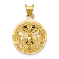 14K Yellow Gold Polished Diamond-cut Corpus Circle Pendant view 1