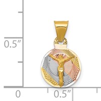 14K with Rose and White Rhodium Diamond-cut Corpus Circle Pendant view 3