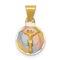 14K with Rose and White Rhodium Diamond-cut Corpus Circle Pendant view 1