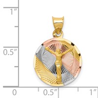 14K Pendant with Rose and White Rhodium Diamond-cut Corpus Circle view 3