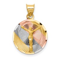 14K Pendant with Rose and White Rhodium Diamond-cut Corpus Circle view 1