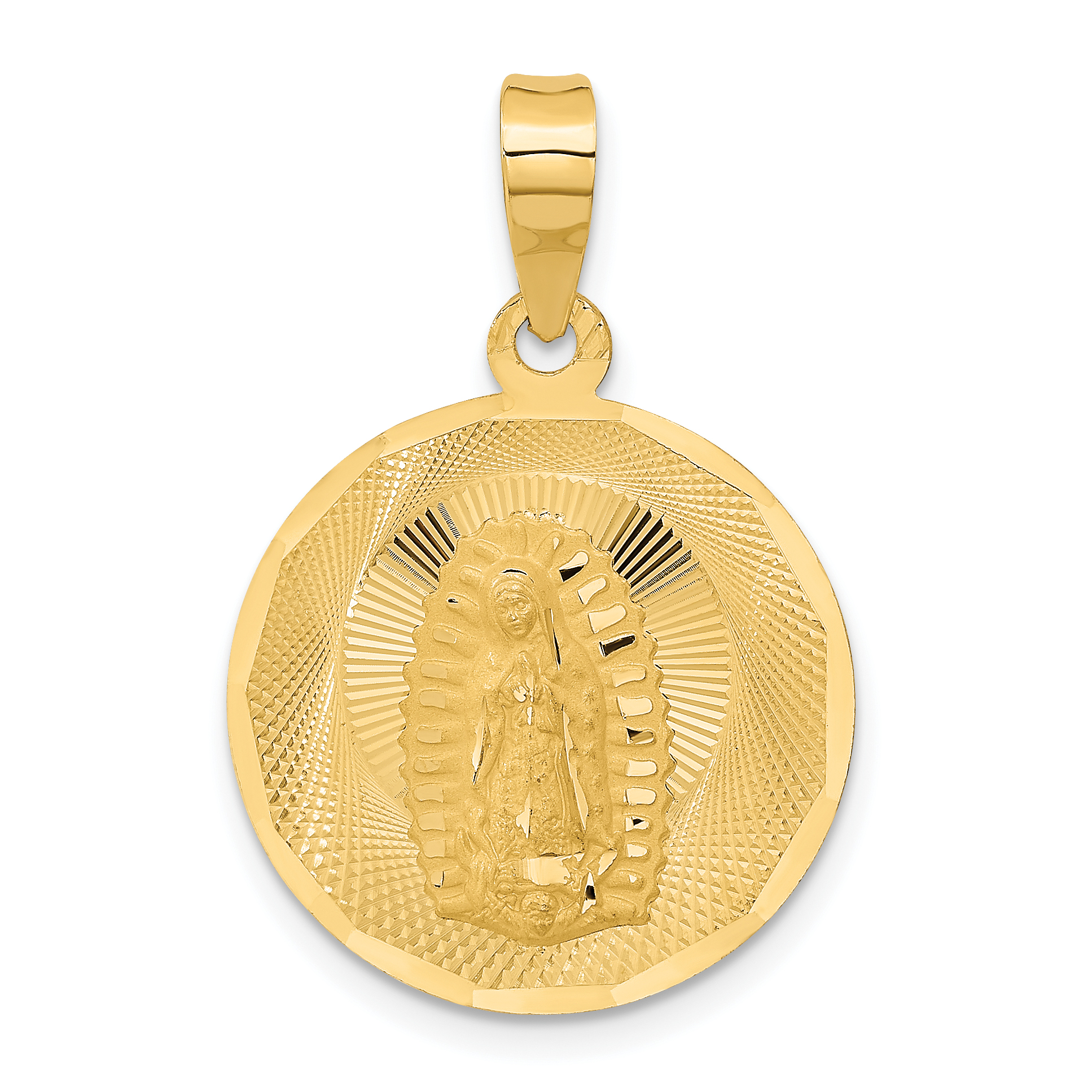 14K Polished D/C Lady Of Guadalupe Circle Pendant (K5626)