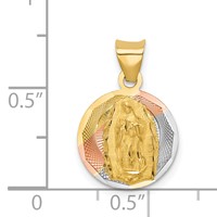 14K Pendant with Rose and White Rhodium Polished Diamond-cut Solid Our Lady of Guadalupe Round view 3