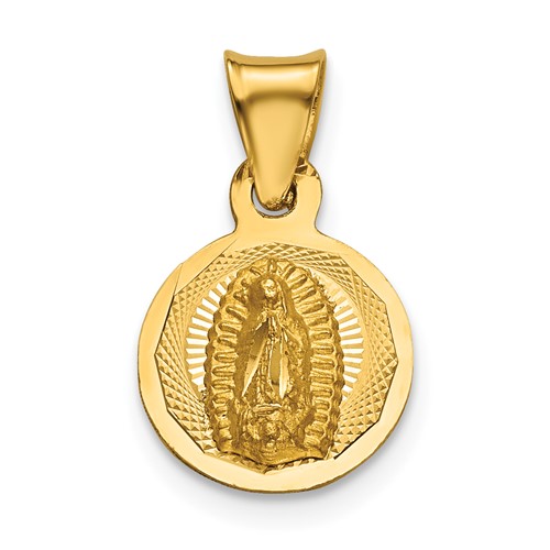 14K Yellow Gold Polished Diamond-cut Semi-solid Our Lady of Guadalupe Round Pendant