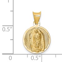 14K Yellow Gold Polished Diamond-cut Semi-solid Our Lady of Guadalupe Round Pendant view 3