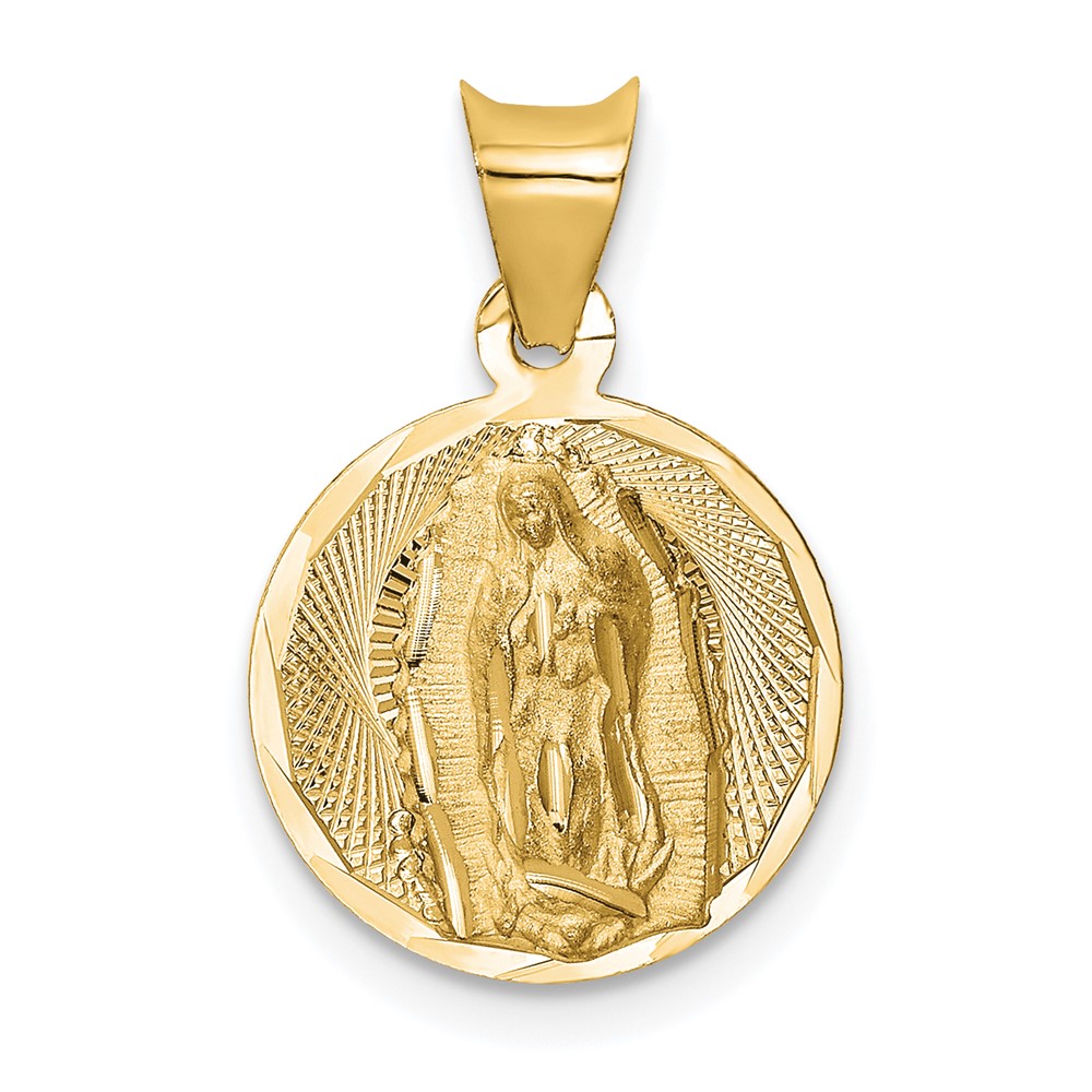 14K Yellow Gold Polished Diamond-cut Semi-solid Our Lady of Guadalupe Round Pendant