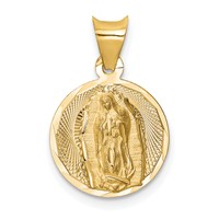 14K Yellow Gold Polished Diamond-cut Semi-solid Our Lady of Guadalupe Round Pendant view 1