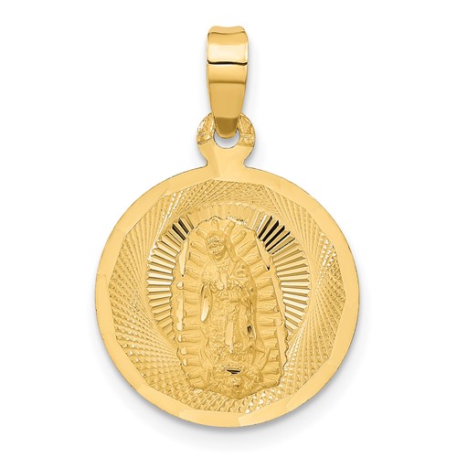 14K Yellow Gold Polished Diamond-cut Solid Our Lady of Guadalupe Round Pendant
