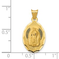 14K Yellow Gold Polished Diamond-cut Semi-solid Our Lady of Guadalupe Oval Pendant view 3