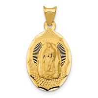 14K Yellow Gold Polished Diamond-cut Semi-solid Our Lady of Guadalupe Oval Pendant view 1