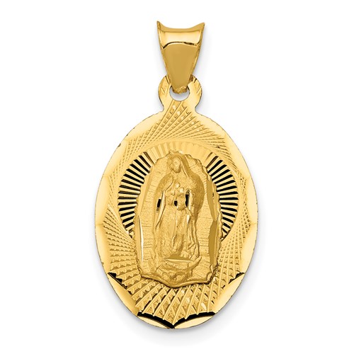 14K Yellow Gold Polished Diamond-cut Semi-solid Our Lady of Guadalupe Oval Pendant