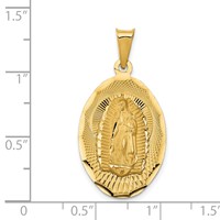 14K Yellow Gold Polished Diamond-cut Solid Our Lady of Guadalupe Oval Pendant view 3