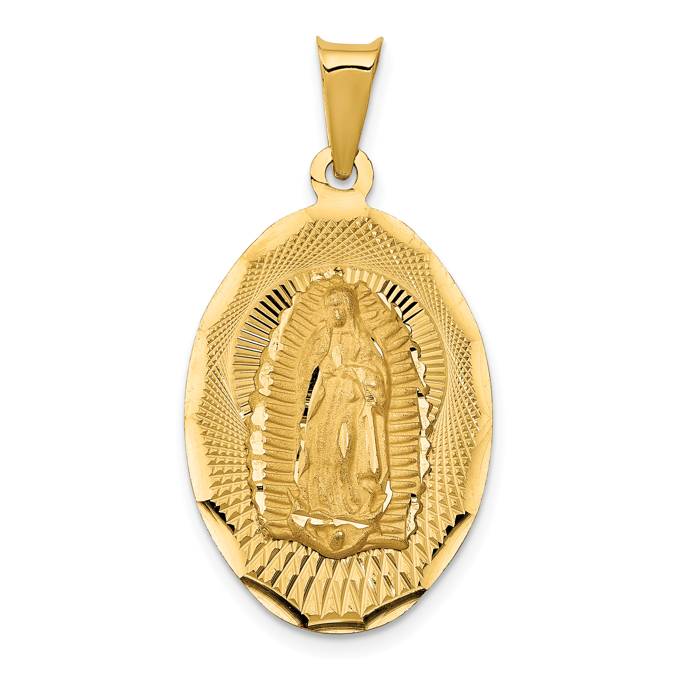 14K Polished Diamond-cut Solid Our Lady Of Guadalupe Oval Pendant K5635