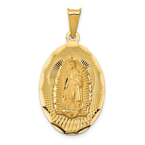 14K Yellow Gold Polished Diamond-cut Solid Our Lady of Guadalupe Oval Pendant
