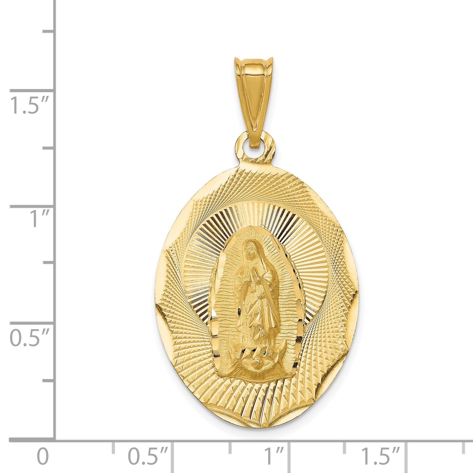 14K poliert Diamantschliff massiv großer Our Lady of Guadalupe ovaler Anhänger K5636 - Bild 3 von 4