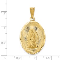 14K Yellow Gold Polished Diamond-cut Solid Large Our Lady of Guadalupe Oval Pendant view 3