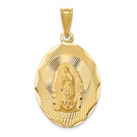 14K Yellow Gold Polished Diamond-cut Solid Large Our Lady of Guadalupe Oval Pendant view 1