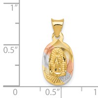14K Pendant with Rose and White Rhodium Diamond-cut Solid Our Lady of Guadalupe Oval view 4