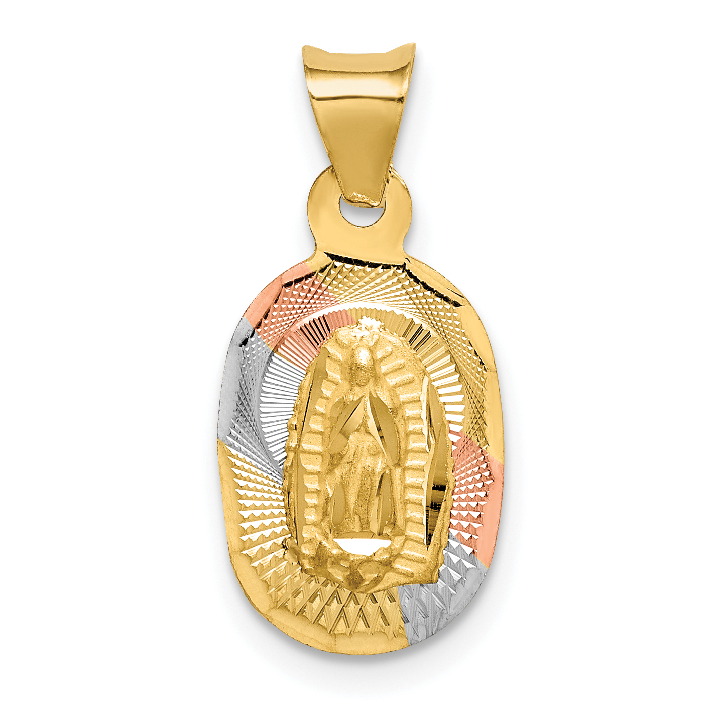 14K with Rose and White Rhodium Diamond-cut Solid Our Lady Of Guadalupe Oval Pen