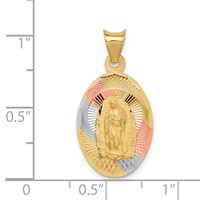 14K Pendant with Rose and White Rhodium Diamond-cut Solid Our Lady of Guadalupe Oval view 3