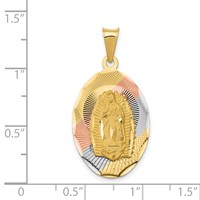 14K Pendant with Rose and White Rhodium Diamond-cut Solid Our Lady of Guadalupe Oval view 3
