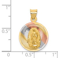 14K Pendant with Rose and White Rhodium Polished Diamond-cut Solid Our Lady of Guadalupe Round view 4