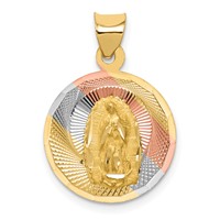 14K Pendant with Rose and White Rhodium Polished Diamond-cut Solid Our Lady of Guadalupe Round view 1