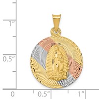 14K Pendant with Rose and White Rhodium Polished Diamond-cut Solid Our Lady of Guadalupe Round view 3