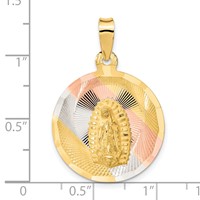 14K Pendant with Rose and White Rhodium Polished Diamond-cut Solid Large Our Lady of Guadalupe Round view 3
