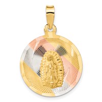 14K Pendant with Rose and White Rhodium Polished Diamond-cut Solid Large Our Lady of Guadalupe Round view 1