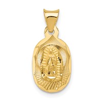 14K Yellow Gold Polished Diamond-cut Semi-solid Our Lady of Guadalupe Oval Pendant view 1