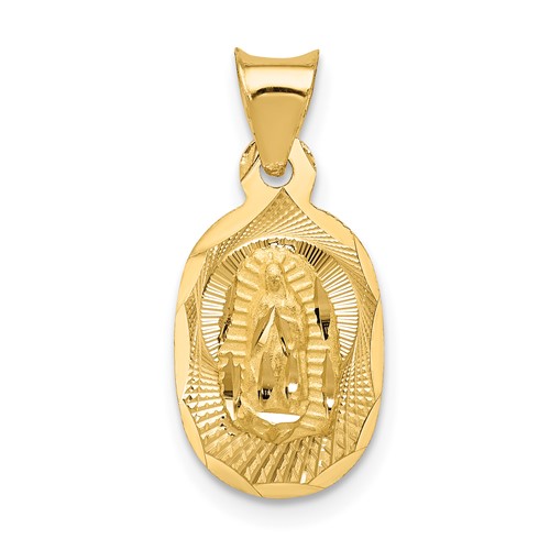 14K Yellow Gold Polished Diamond-cut Semi-solid Our Lady of Guadalupe Oval Pendant