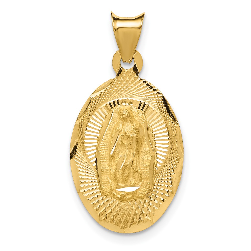 14K Yellow Gold Polished and Satin Solid Our Lady of Guadalupe Oval Pendant