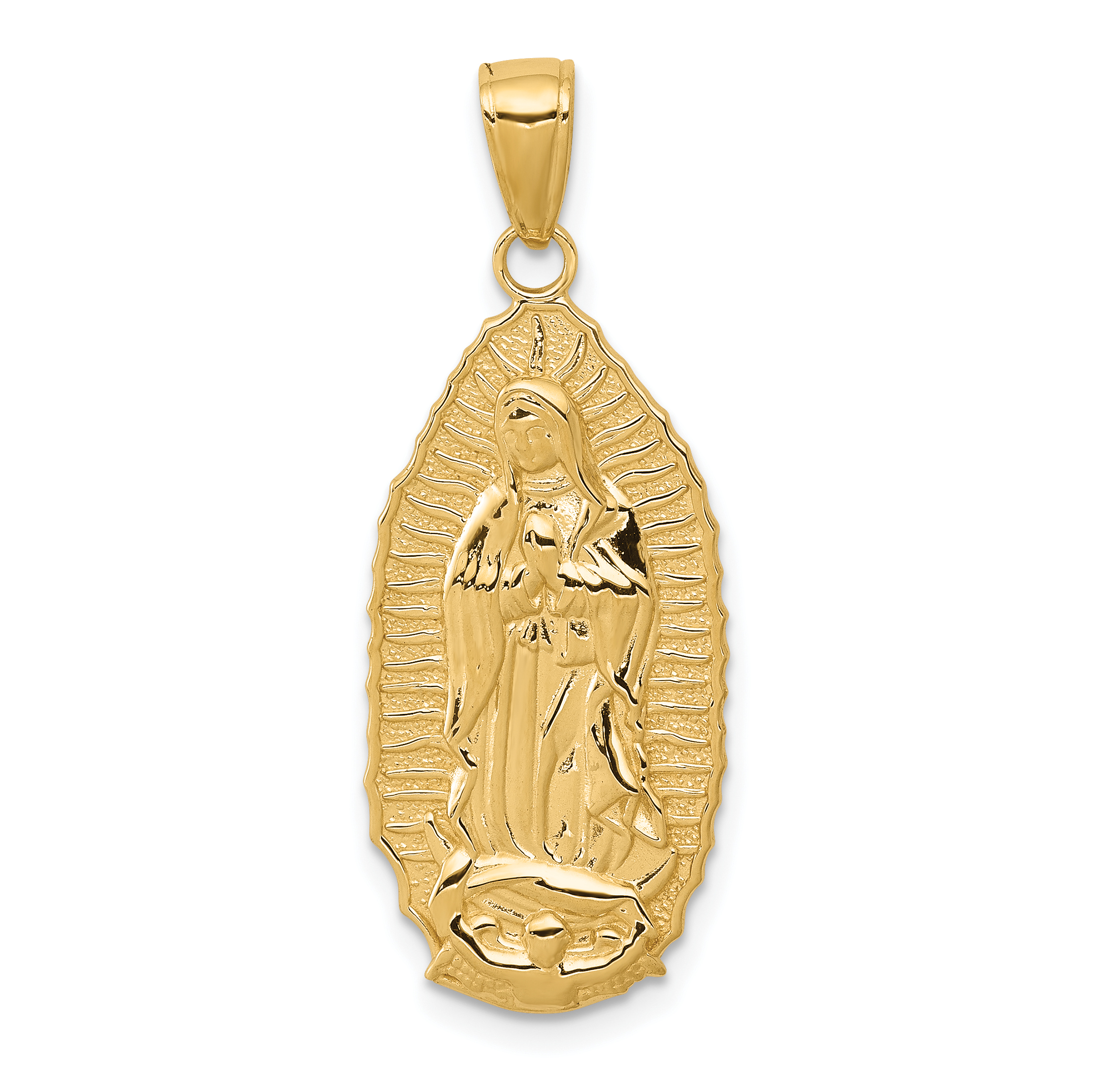 14K Polished Our Lady Of Guadalupe Oval Disc Engraved Pendant (K5645)